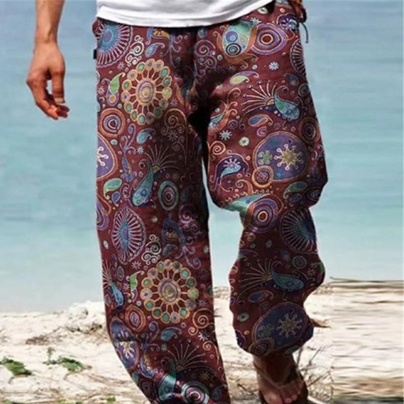 Pantalon ample à cordon de serrage imprimé vintage pour homme 02559050Y