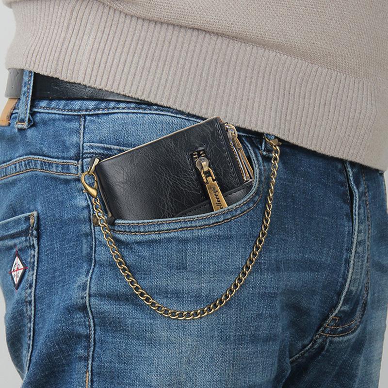 Kurze Herren-Geldbörse im Retro-Stil mit Doppelreißverschluss und mehreren Kartenfächern 21870624U
