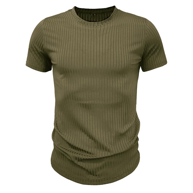 Camiseta deportiva de manga corta con cuello redondo y rayas lisas para hombre 26384154Z