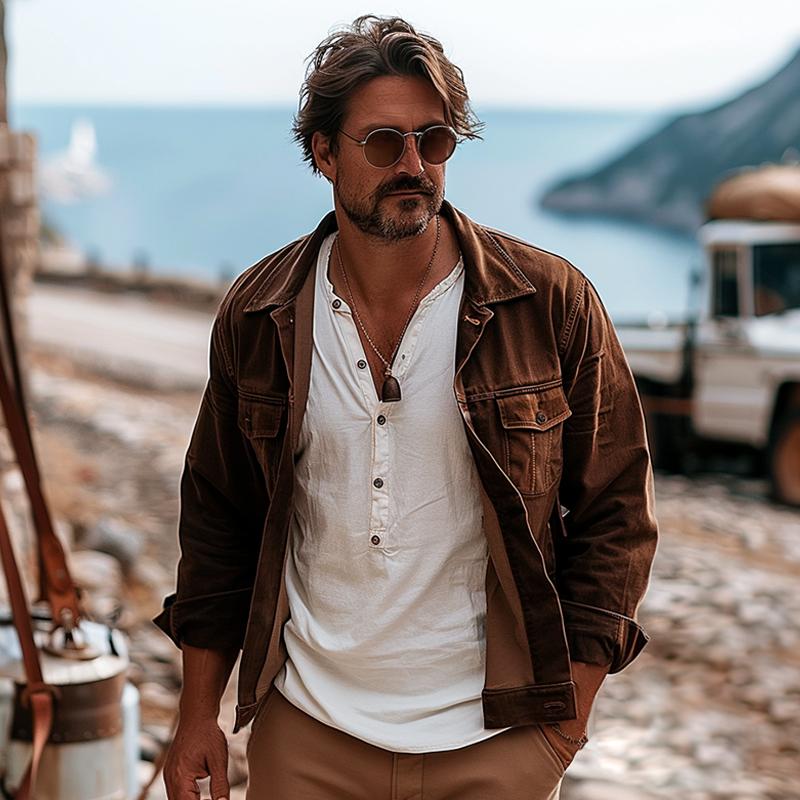 Vintage Casual Solid Pocket Jacket 67639005TO for menn