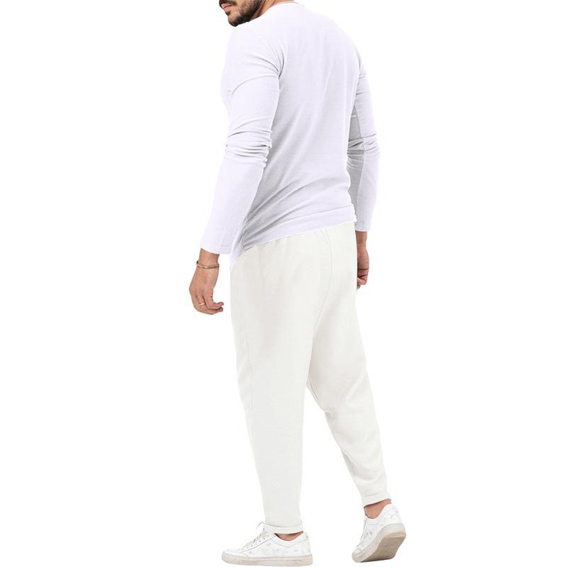 Herren-Henley-Set mit T-Shirt und Hose, einfarbig, langärmelig, 72706978X
