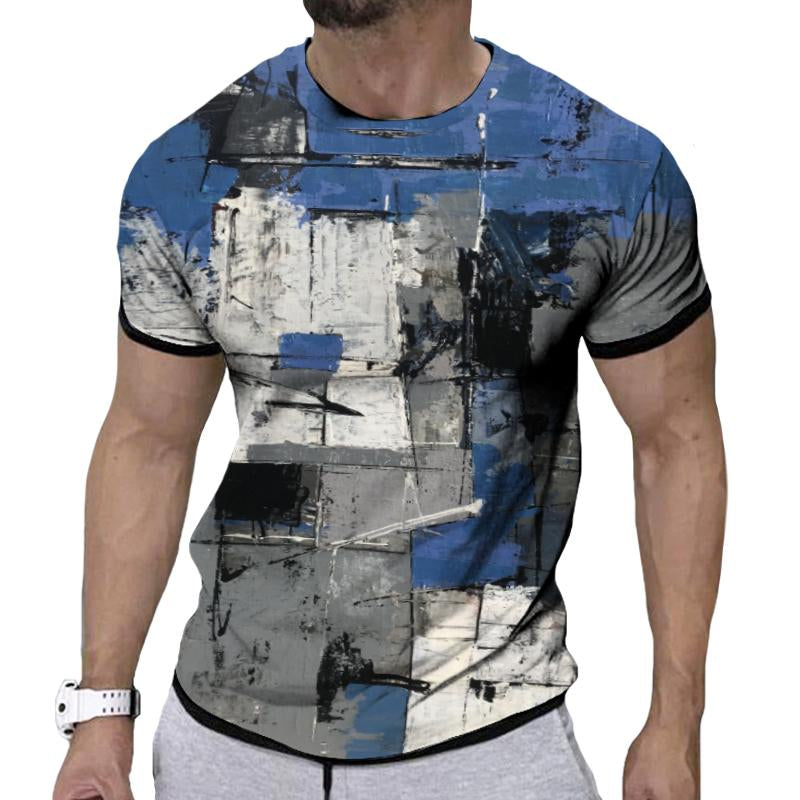 Men's Retro Oil Painting Texture Short-sleeved Round Neck T-shirt 91566766TO