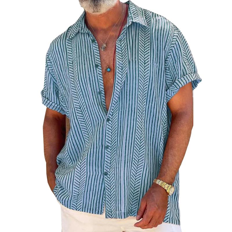 Camicia da uomo vintage a maniche corte con stampa a righe 81204897X