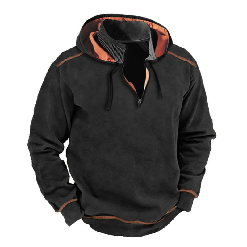 Felpa con cappuccio patchwork con collo alto e cerniera a contrasto vintage da uomo 61682011Y