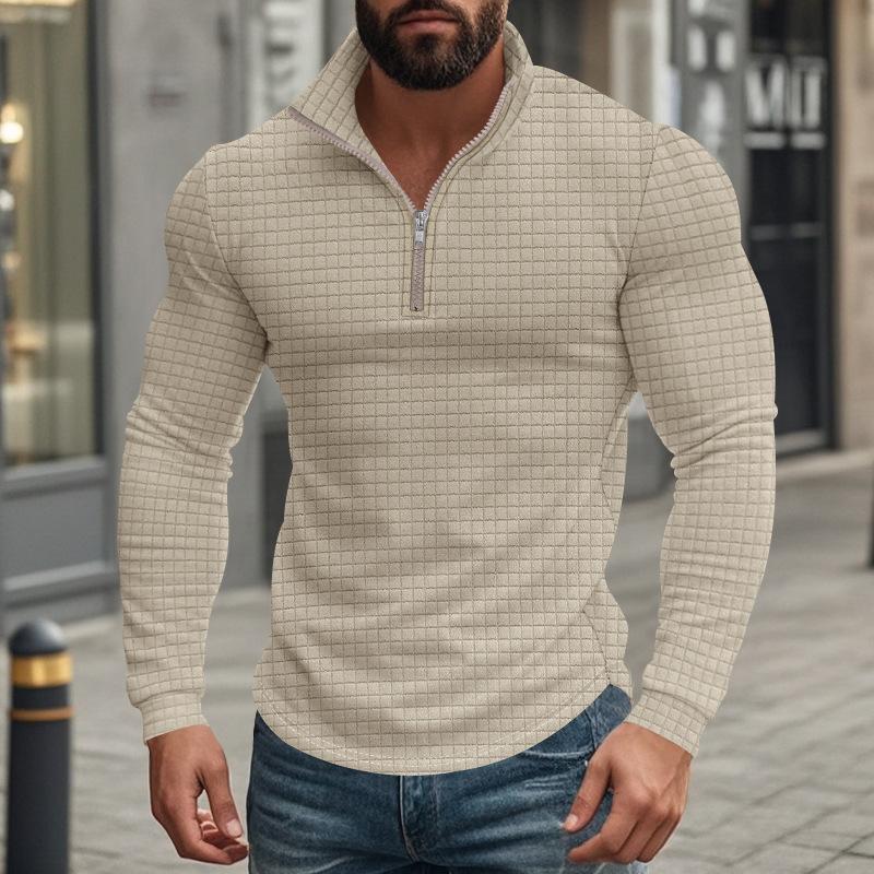 Camiseta de manga larga con cuello alto y cuadrado pequeño con media cremallera para hombre 08353588Z