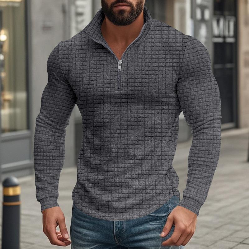 Camiseta de manga larga con cuello alto y cuadrado pequeño con media cremallera para hombre 08353588Z