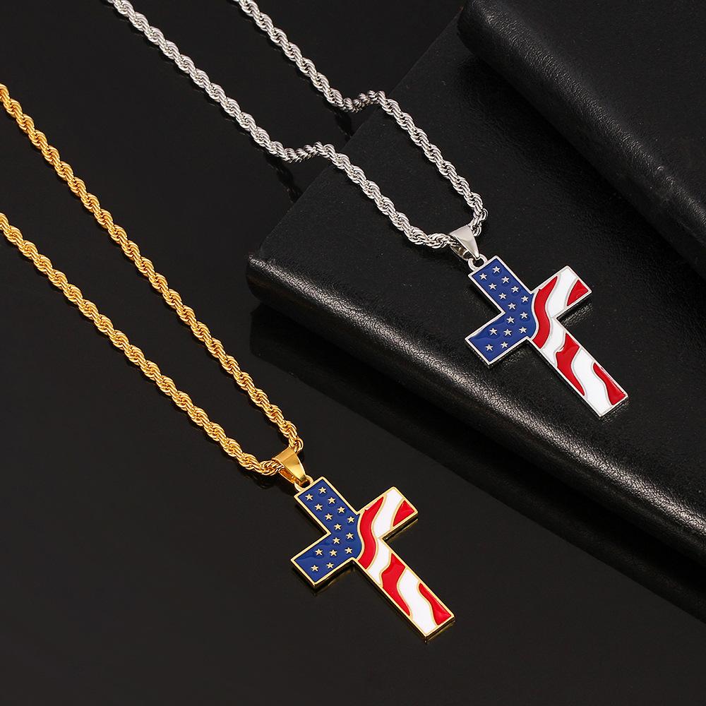 Collana vintage casual con bandiera americana e croce 65735606TO