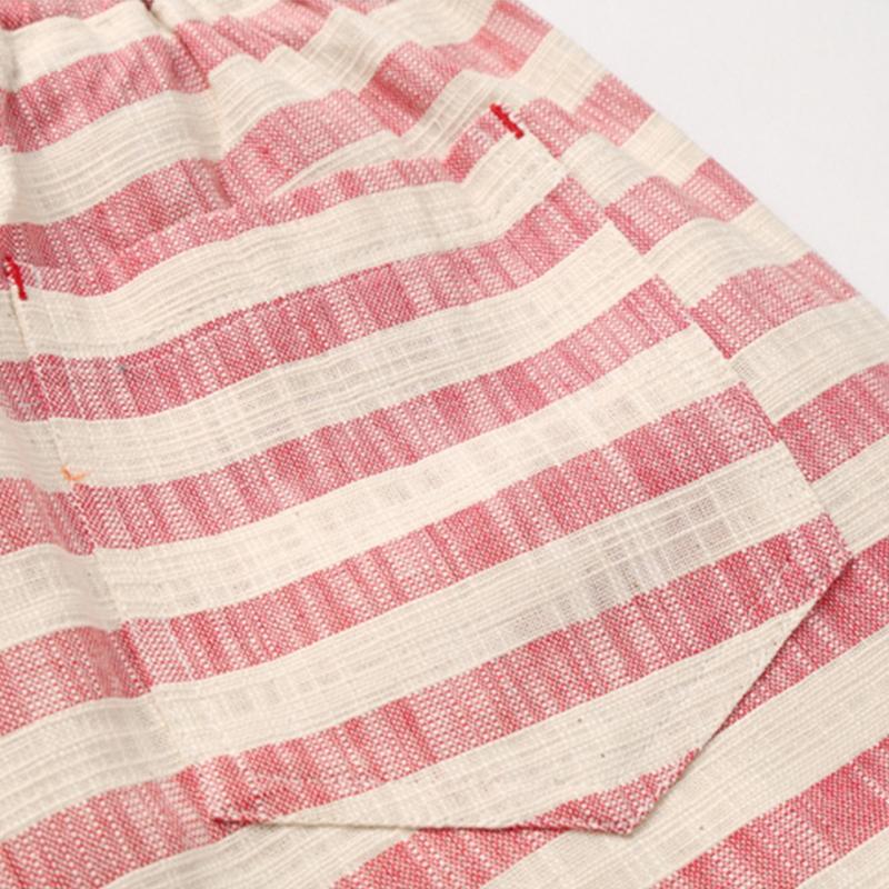 Menn Uformelt bomull Lin Stripe Elastisk midje rette shorts 54118289M
