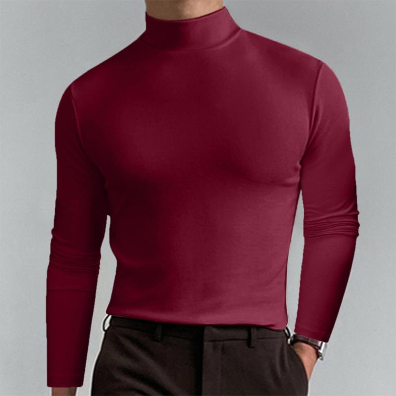 Camiseta informal de manga larga con cuello alto y entallada de color liso para hombre 87801833Y