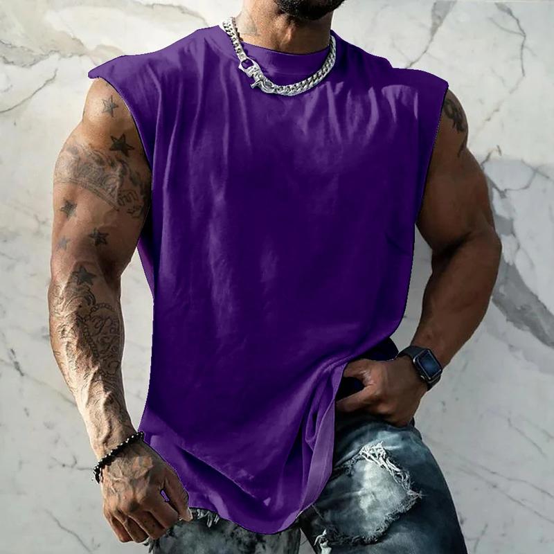 Camiseta deportiva sin mangas con cuello redondo y hombros anchos de color liso para hombre 44699991X