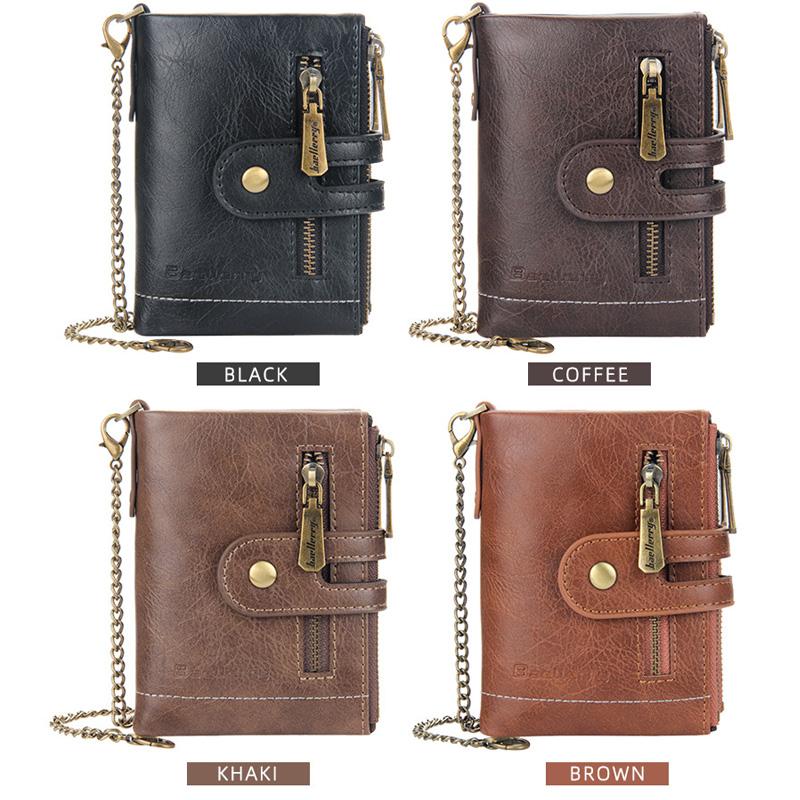 Kurze Herren-Geldbörse im Retro-Stil mit Doppelreißverschluss und mehreren Kartenfächern 21870624U