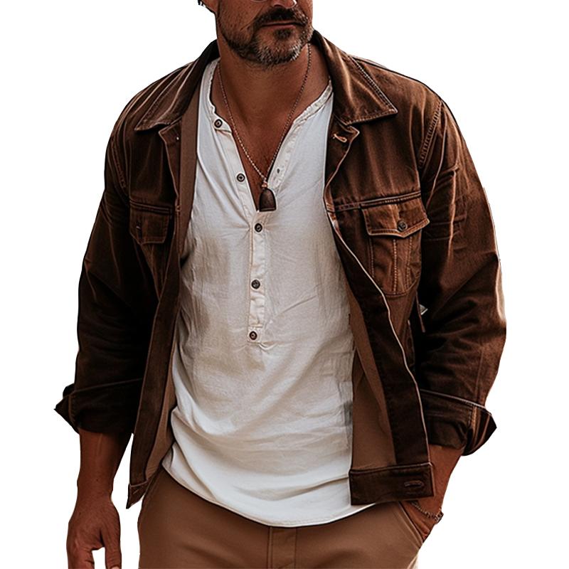 Vintage Casual Solid Pocket Jacket 67639005TO for menn