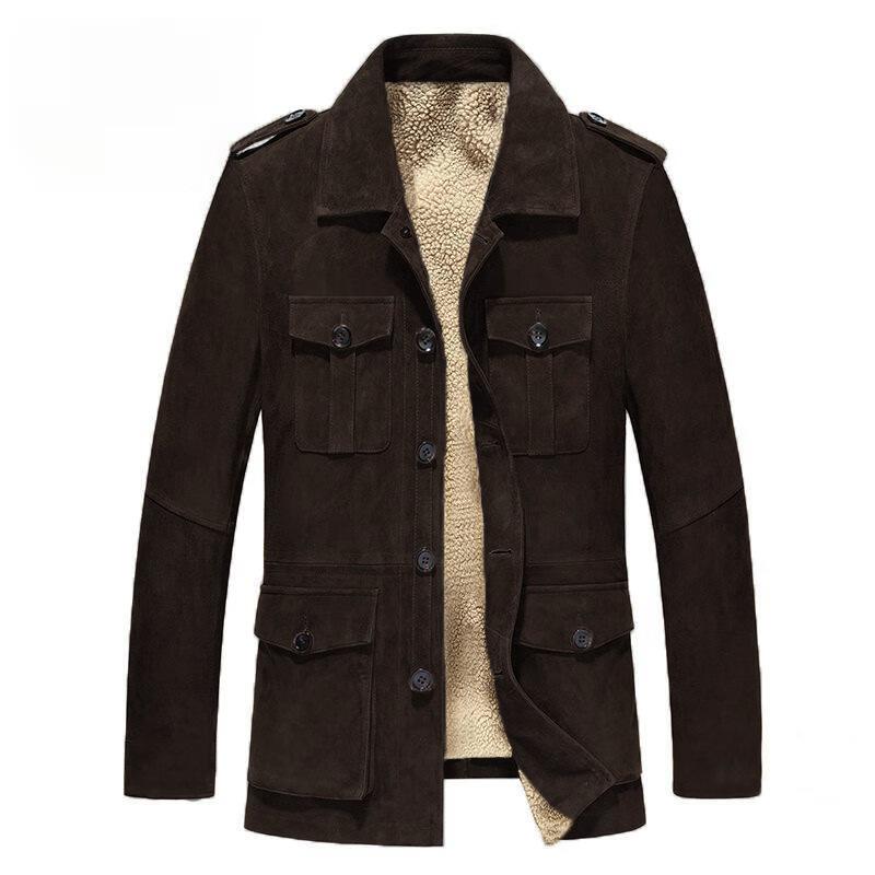 Men's Suede Fleece Lapel Multi-pocket Single Breasted Casual Jacket 18628164Z