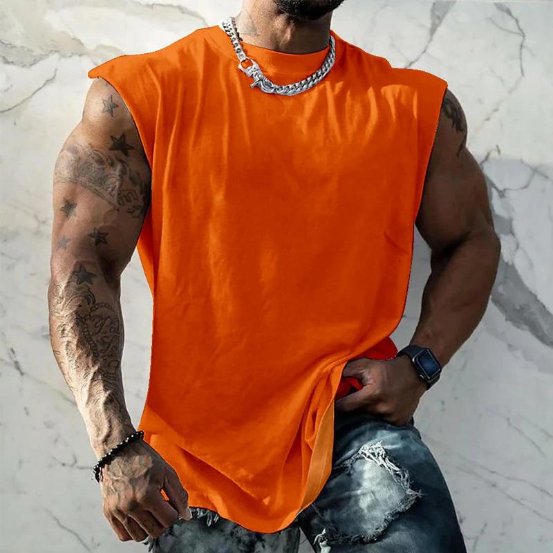 Camiseta deportiva sin mangas con cuello redondo y hombros anchos de color liso para hombre 44699991X