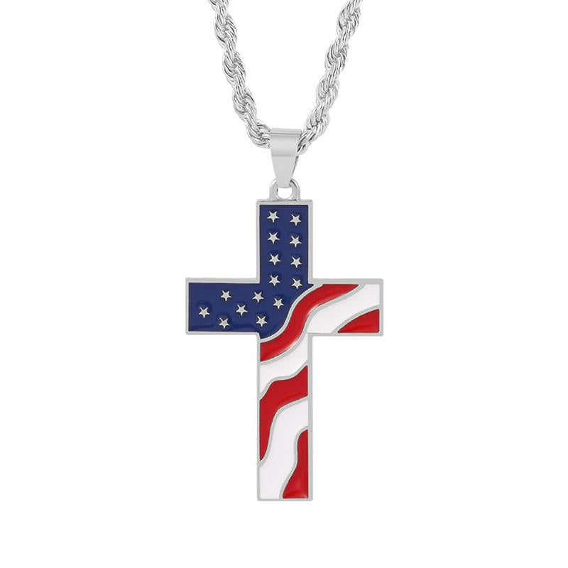 Collana vintage casual con bandiera americana e croce 65735606TO