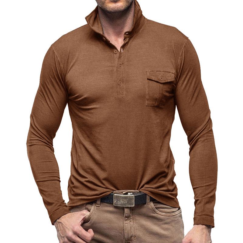 Lässiges, einfarbiges Poloshirt mit langen Ärmeln und Revers für Herren 33969571M