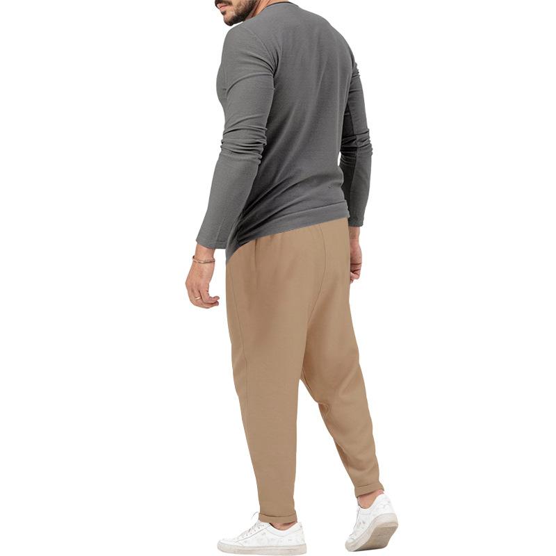 Herren-Henley-Set mit T-Shirt und Hose, einfarbig, langärmelig, 72706978X