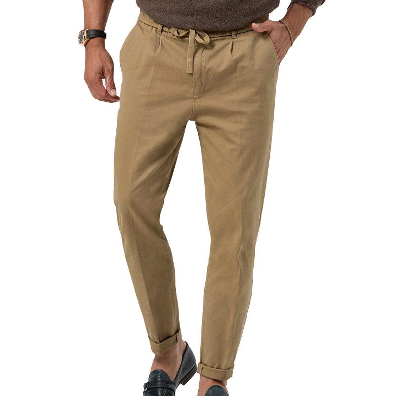Men's Solid Color Drawstring Elastic Waist Straight Trousers 06224392Z