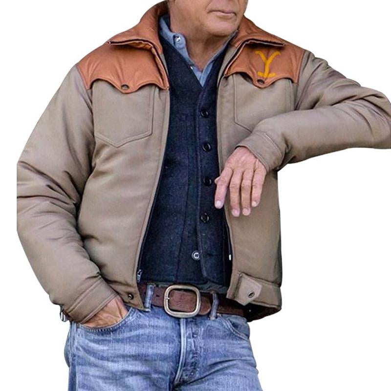 Men's Vintage Color Block Pocket Lapel Jacket 87641533Y