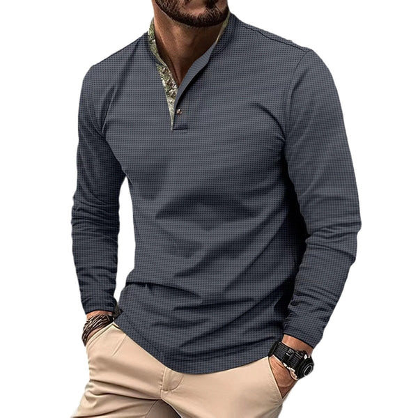 Men's Print Stitching Double-layer Stand Collar Long Sleeve T-shirt 36232321Z