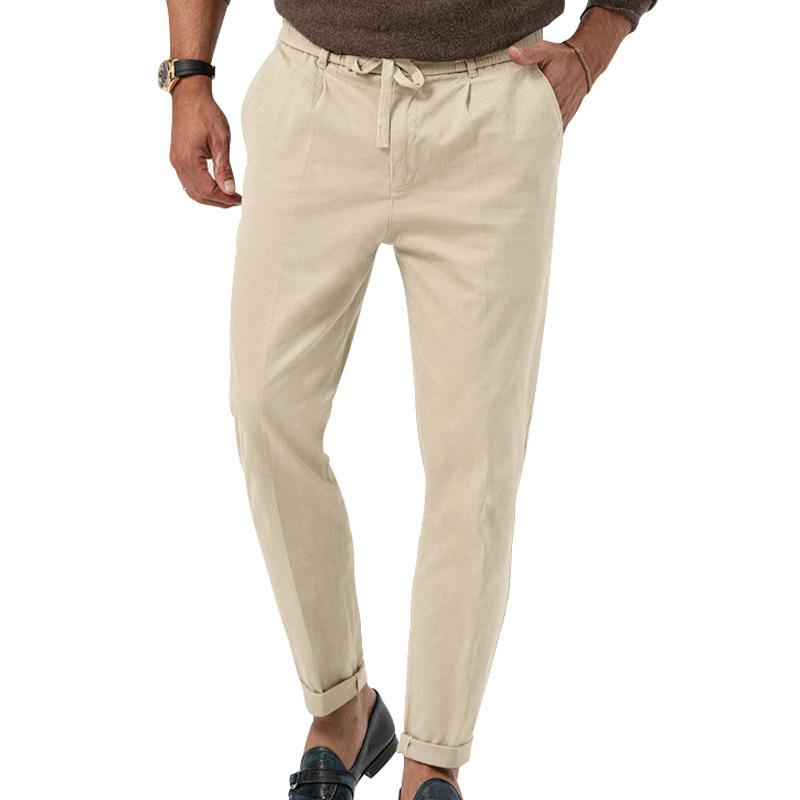 Men's Solid Color Drawstring Elastic Waist Straight Trousers 06224392Z
