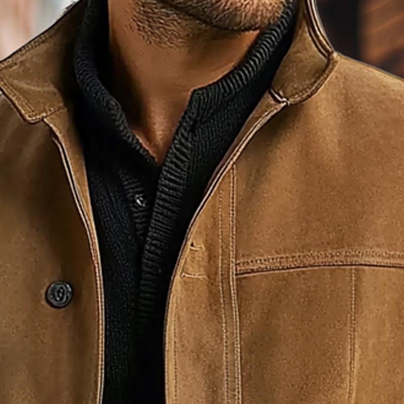 Giacca monopetto in pelle scamosciata vintage da uomo 48500020X