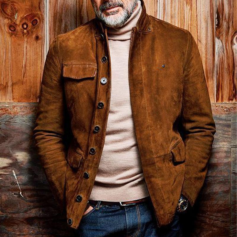 Men's Solid Color Stand Collar Suede Jacket 47511261X
