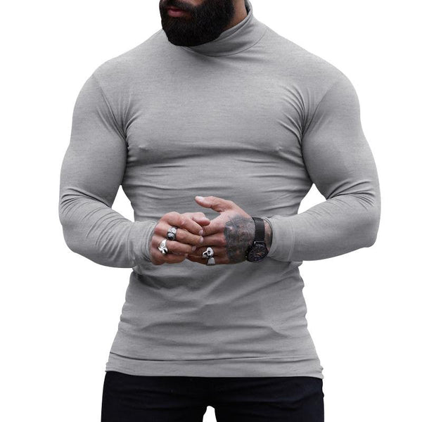 Men's Solid High Collar Long Sleeve Slim Casual T-shirt 50901510Z