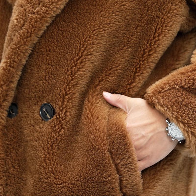 Herre varm ensfarget teddy plysj jakkeslag lang kåpe 00244387Y