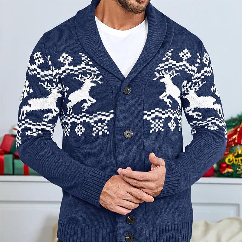 Elk Jacquard strikket cardiganjakke for menn 07067807X