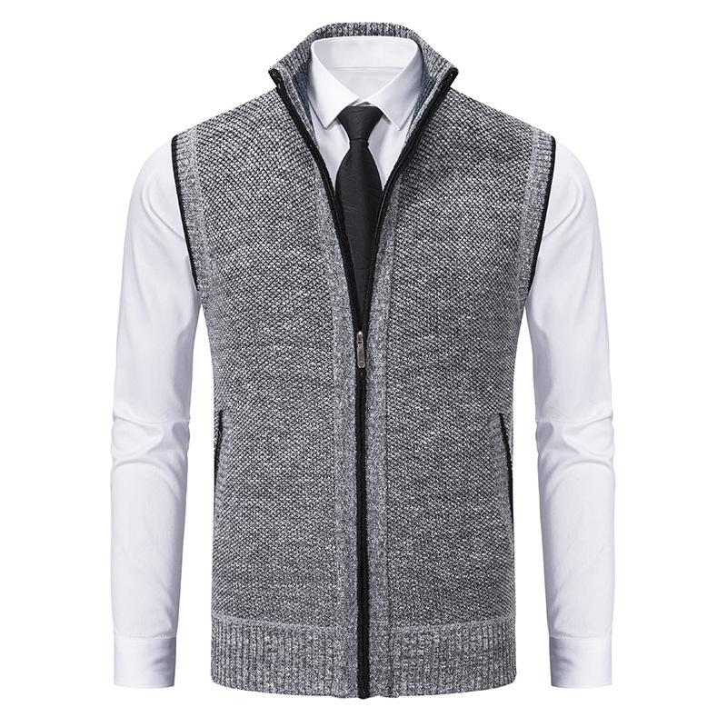 Men's Stand Collar Sleeveless Knitted Fleece Vest (without shirt)07402474X