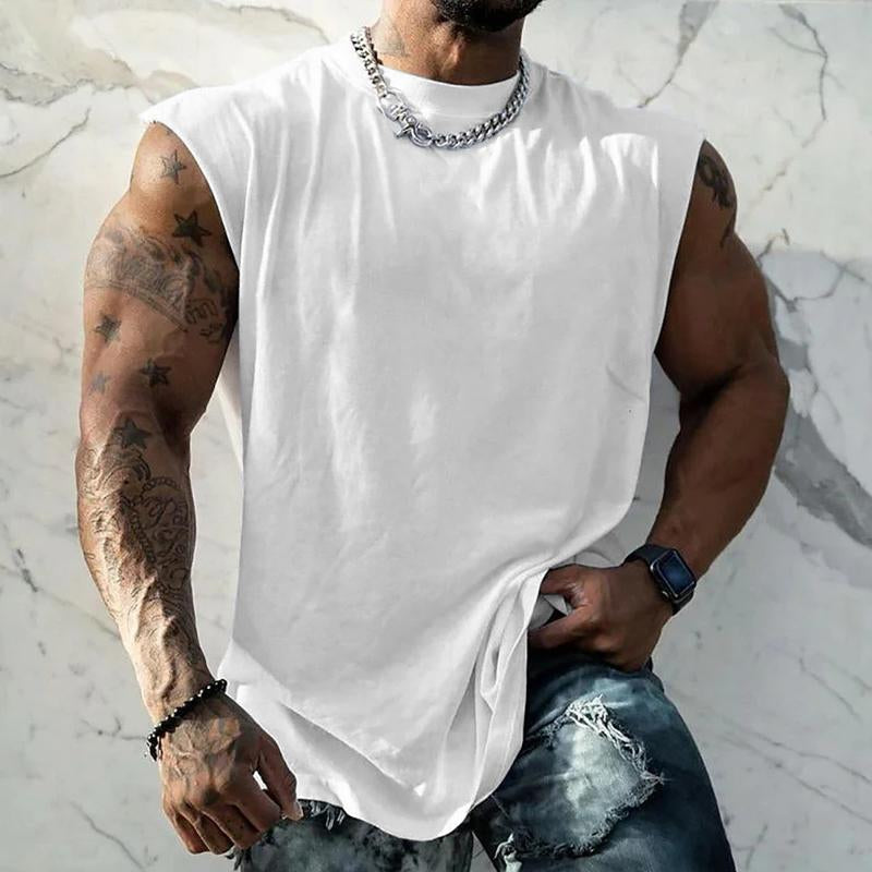 Camiseta deportiva sin mangas con cuello redondo y hombros anchos de color liso para hombre 44699991X