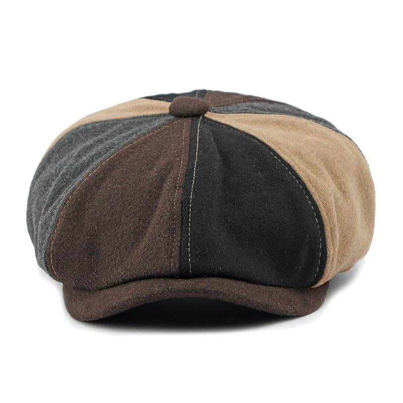 Vintage ullblanding for menn Colorblock Patchwork Beret 73952303M
