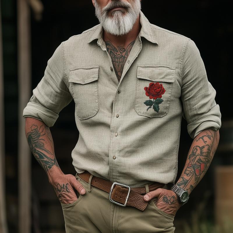 Retro Casual Western Cowboy Brodert Langermet skjorte for menn 41821327TO