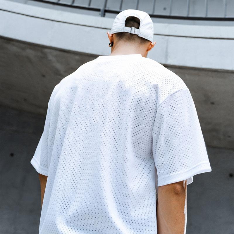 Herren T-Shirt mit Rundhalsausschnitt und lockerem Schnitt, kurzärmlig, einfarbig, Netzstoff 07588166Z