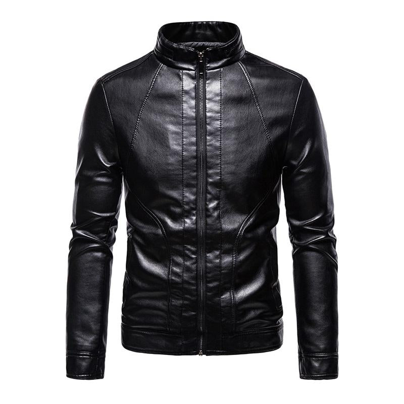 Men's Vintage Stand Collar Casual Motorcycle Leather Jacket 75420273X