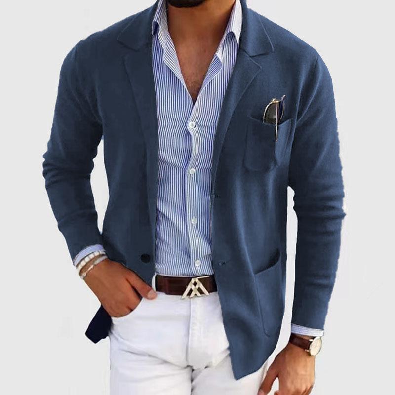 【Envío en 24 horas】Blazer de punto ajustado con solapa con muesca y botonadura sencilla para hombre 24243077M