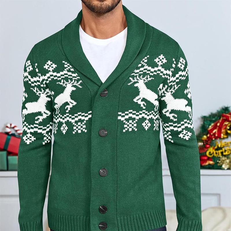 Elk Jacquard strikket cardiganjakke for menn 07067807X