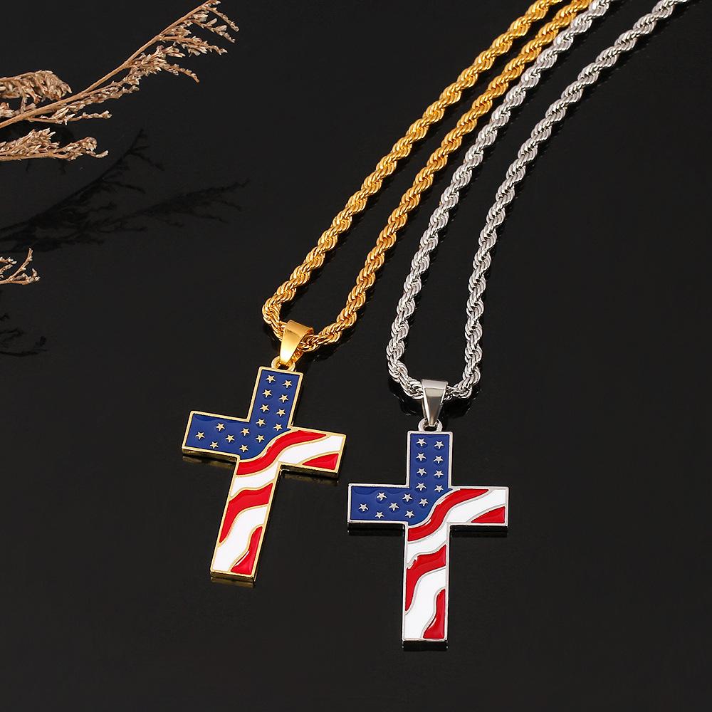 Collana vintage casual con bandiera americana e croce 65735606TO