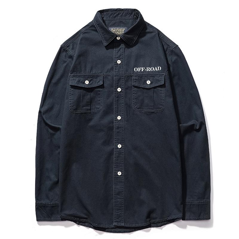 Camicia a maniche lunghe vintage da uomo in tinta unita, modello cargo 56634963Y