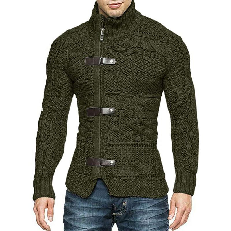 Cardigan casual da uomo con collo alto e cerniera, lavorato a maglia, sottile 14927579M