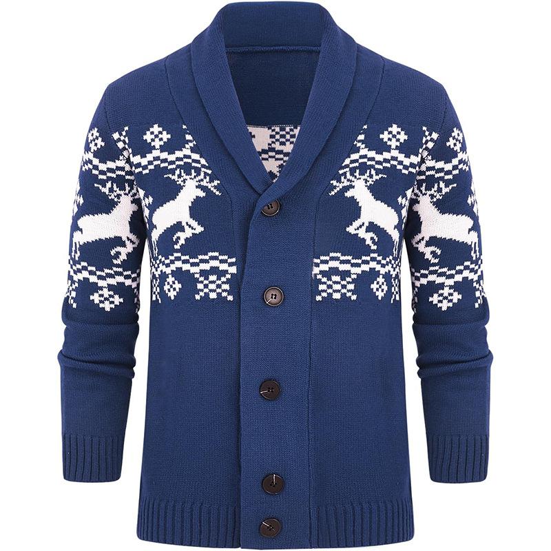 Elk Jacquard strikket cardiganjakke for menn 07067807X