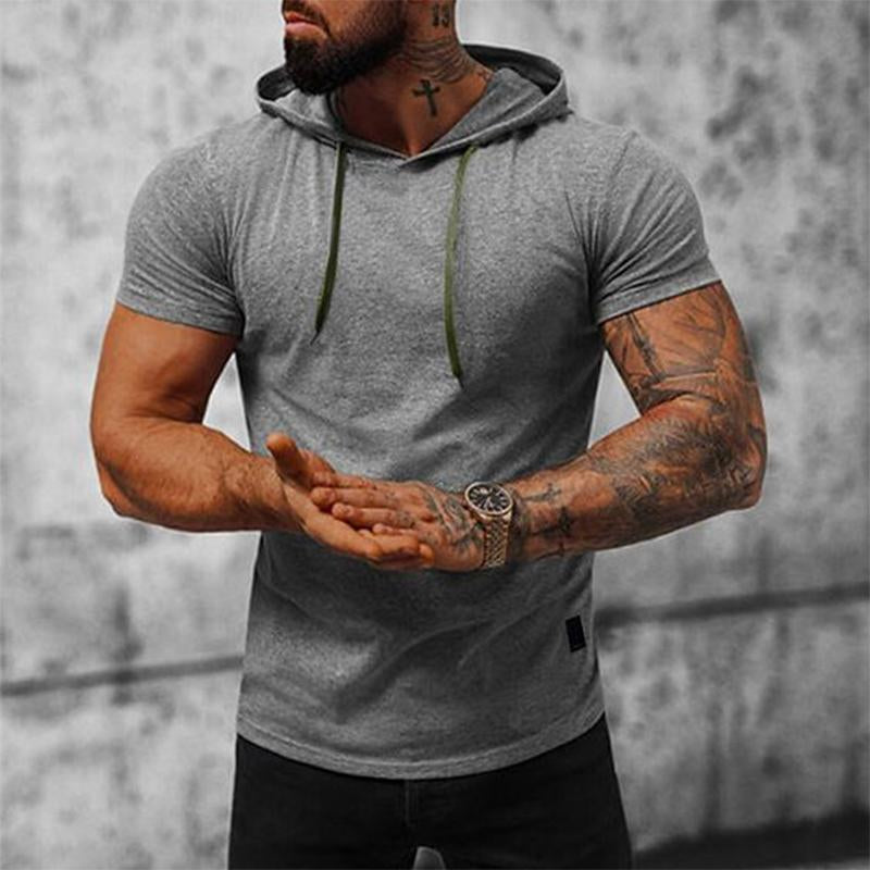 Sweat à capuche à manches courtes de couleur unie pour hommes 90766212X
