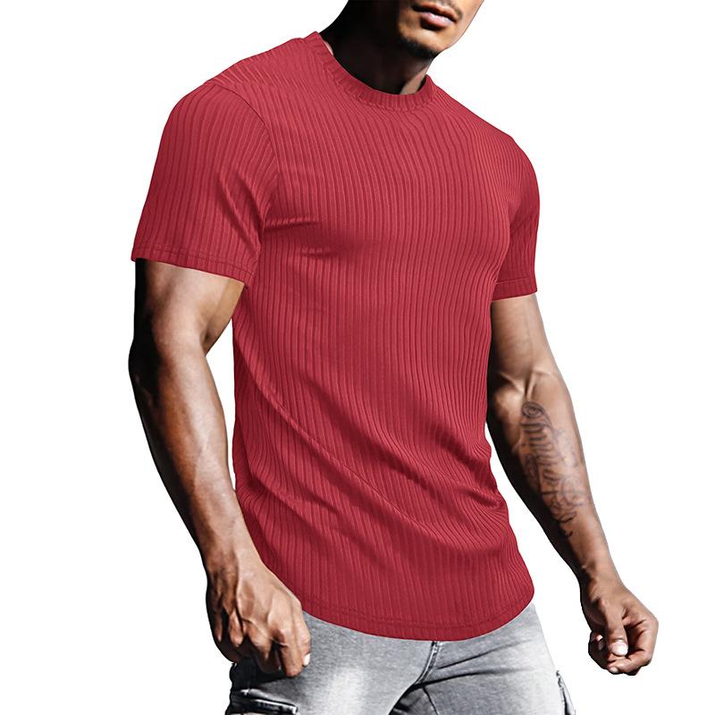 Camiseta deportiva de manga corta con cuello redondo y rayas lisas para hombre 26384154Z