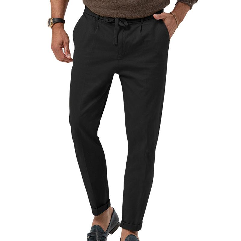 Men's Solid Color Drawstring Elastic Waist Straight Trousers 06224392Z