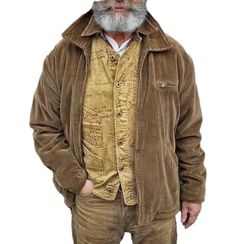 Men's Vintage Solid Color Corduroy Lapel Jacket 95451518Y