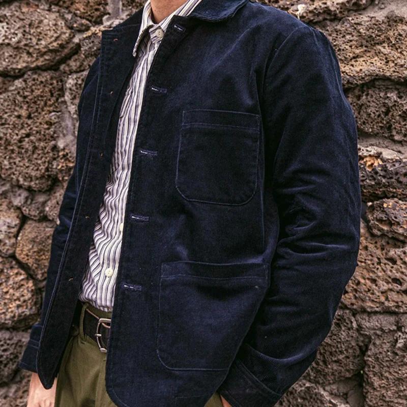 【Envío en 24 horas】Chaqueta informal de pana con solapa y botonadura sencilla para hombre 49322159Z