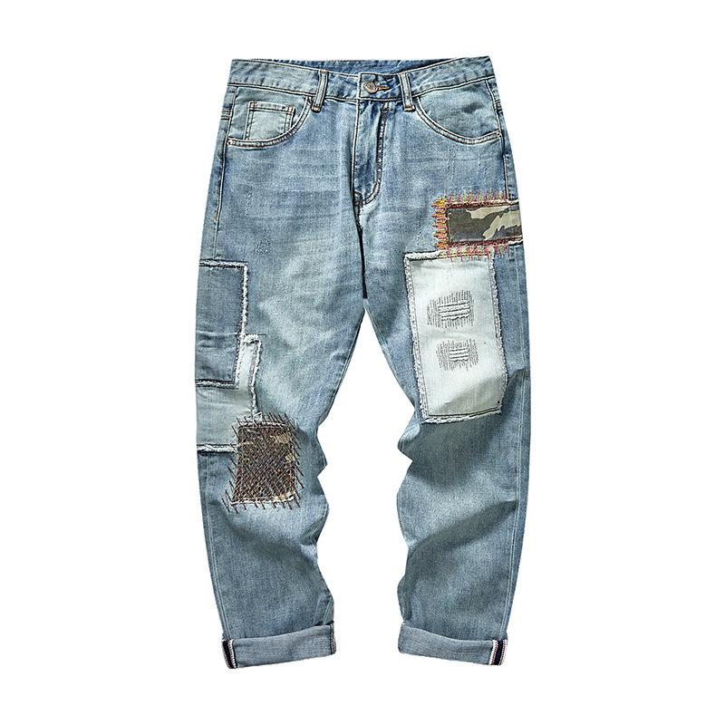 Herrejeans med lappeteppe og broderi 86112741Y