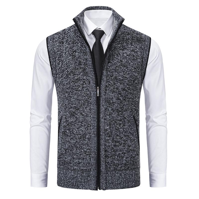 Men's Stand Collar Sleeveless Knitted Fleece Vest (without shirt)07402474X