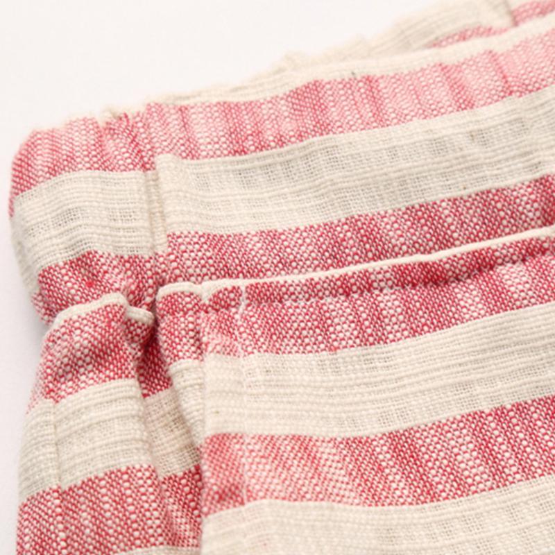 Menn Uformelt bomull Lin Stripe Elastisk midje rette shorts 54118289M